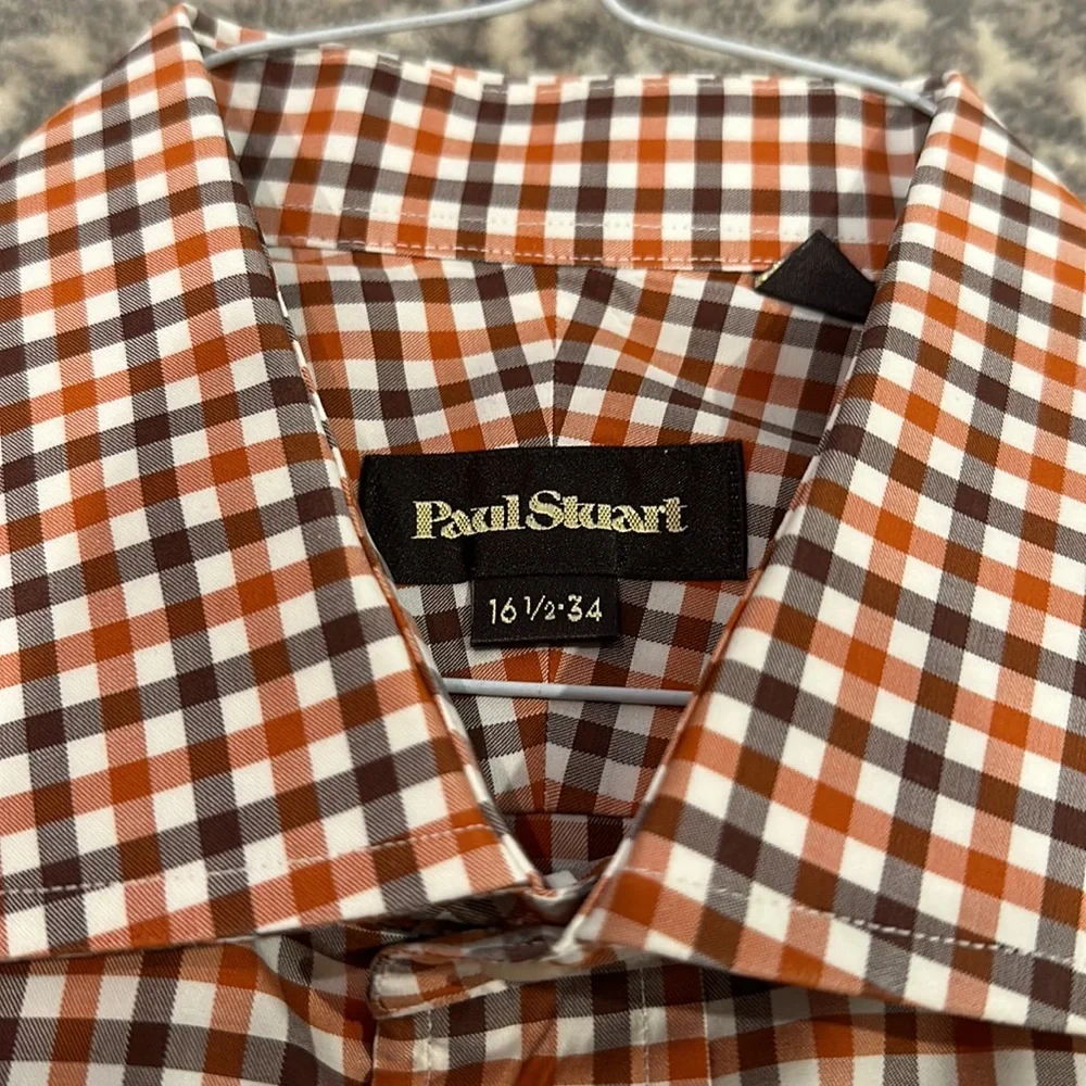 PAUL STUART MENS CHECKED SHIRT 16 1/2 X 34 - Picture 1 of 9